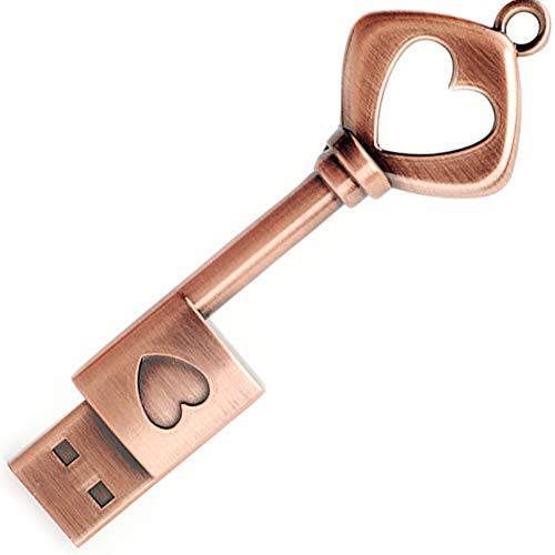 64GB USB 3.0 플래시드라이브, BorlterClamp 메모리 스틱 레트로 메탈 Love Heart 키 모양 USB 드라이브 썸 드라이브