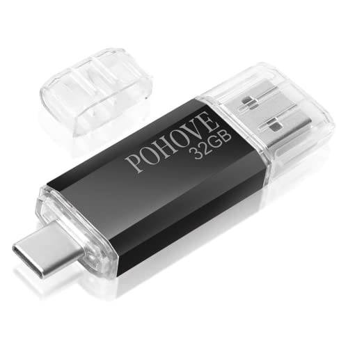 POHOVE USB C 메모리 스틱 32GB 타입 C USB 플래시드라이브 32GB 2-in-1 OTG 펜 드라이브 32 GB USB 키 호환가능한 삼성 화웨이 Oneplus 안드로이드 스마트폰 맥북 PC 태블릿 (블랙)