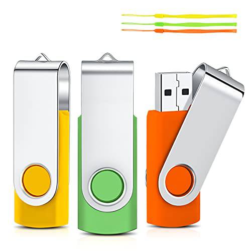 32GB USB 플래시드라이브 3 팩, Cardfuss USB 2.0 스위블 썸 드라이브 벌크, 대용량 메모리 스틱 점프 드라이브 고속 Zip 드라이브 끈 데이터 스토리지 (Multi-Color)