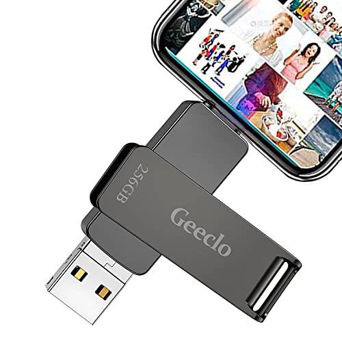 Geeclo 포토 스틱 256GB, USB 플래시드라이브 USB C 메모리 스틱 외장 스토리지 썸 드라이브 호환가능한 폰, 안드로이드, PC and More Devices-Black