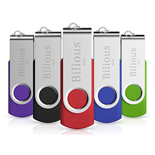 USB 플래시드라이브 5 팩, Bilious 스위블 메탈 스타일 썸 드라이브 Led 인디케이터, 휴대용 폴드 메모리 스틱 키체인,키링,열쇠고리 디자인 U 디스크, 방수 점프 펜 드라이브 스토리지 and 백업 (4GB)