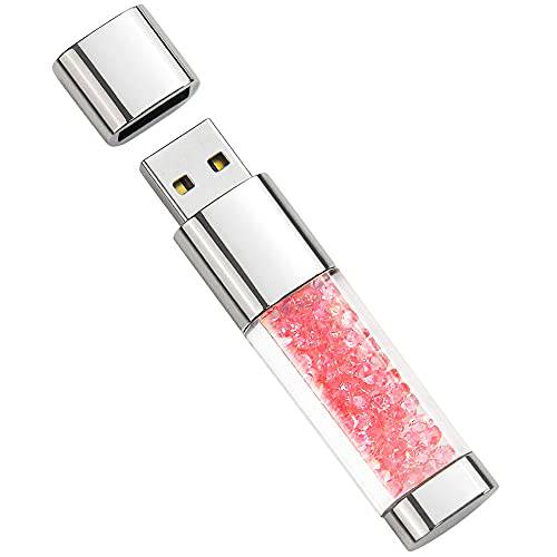USB 플래시드라이브 64GB, BorlterClamp 귀여운 핑크 크리스탈 썸 드라이브 Novelty 펜 드라이브 메모리 스틱