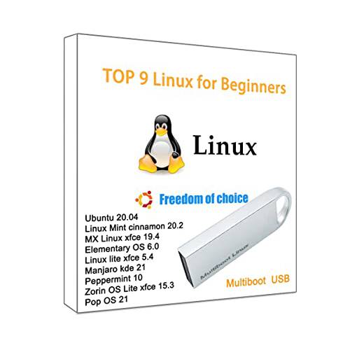 리눅스 Bootable USB 9 in 1 Distros 리눅스 민트, Ubuntu, Mx 리눅스, 팝 OS, Zorin OS 라이트, 초등학교 OS, 리눅스 라이트, Manjaro, 페퍼민트| 탑 9 리눅스 4 초보자| Try or 설치| 32GB multiboot USB