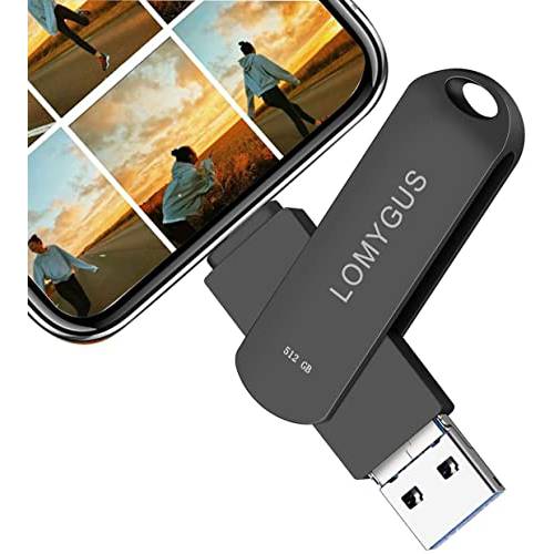 USB 스틱 512GB 플래시 드라이브 폰, 디지털 포토 스토리지 스틱 LOMYGUS USB 드라이브 호환가능한 iOS/ 안드로이드/ Mac/ PC (Black512G)