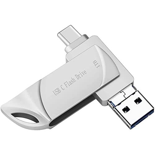 1TB USB C 썸 드라이브 안드로이드 휴대폰 듀얼 USB3.0 플래시드라이브 3 in 1 포토 스틱 맥북 프로 메모리 스틱 컴퓨터 and PC(Silver)
