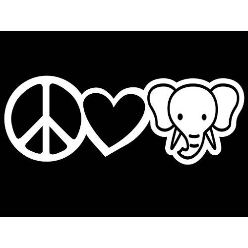 평화 Love Elephants Vinyl 데칼,스티커 스티커 | 자동차 트럭 밴 벽 노트북 Cups | 화이트 | 7.5 X 2.7 Inch | KCD 1630W
