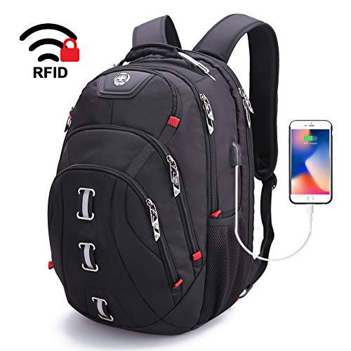 Swissdigital Pixel 여행용 노트북 Backpack-Laptops 백팩 with USB 충전 Port 스마트 백 with RFID 남성용&  여성용 School 컴퓨터 백 Fits 15.6 Inch 노트북 and 노트북, 블랙 (SD-857)