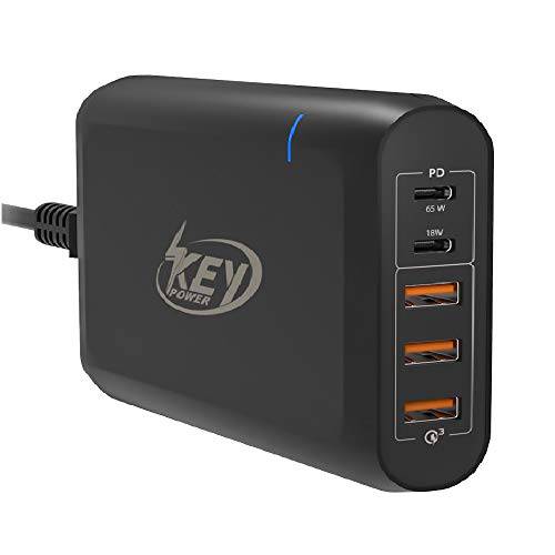 USB C 충전 Keypower 100W 5-Port 파워 Delivery 퀵 충전 스테이션 with 듀얼 타입 C PD 충전 for 맥북 프로/ 에어, 아이패드 프로, 델, 레노버, iPhone11/ 프로/ 맥스/ XR/ Xs/ X, 갤럭시, Pixel and More