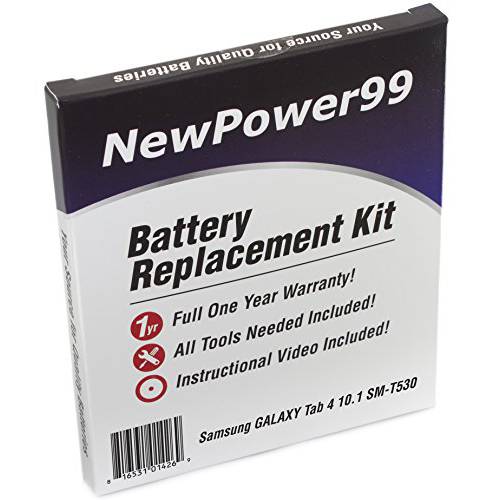 배터리 Kit for 삼성 갤럭시 Tab 4 10.1 SM-T530 with 툴, 비디오 Instructions and 배터리 from NewPower99