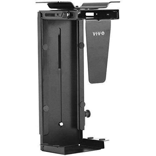 VIVO  블랙 조절가능 Under-Desk Slider PC 마운트, 컴퓨터 케이스 홀더 with Pullout 슬라이드 Track and 360 도 스위블 (MOUNT-PC01D)