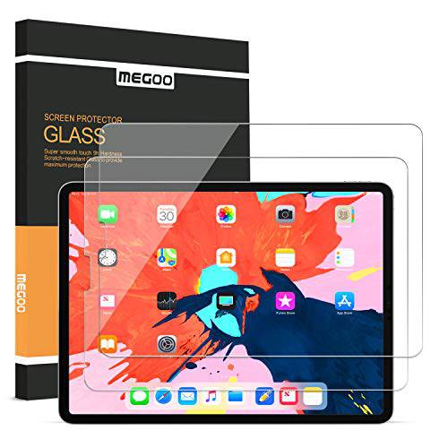 (2 팩) MEGOO 화면보호필름, 액정보호필름 for 새로운 아이패드 프로 12.9, 강화 글래스/ 센서티브/ No 기포/ 둥근 엣지, 애플 펜슬 and Face ID 호환가능한, 아이패드 프로 12.9 （2020& 2018 Models） 태블릿, 태블릿PC 화면보호필름, 액정보호필름