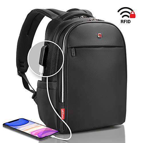 노트북 백팩 블랙 RFID 차단 - 여행용 백팩 USB 퀵 충전 - 스위스 Design 15 비지니스 대학 School 방수 백팩 남성용 여성용, New 모델