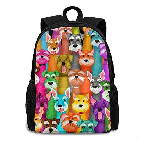 Colorful 오일 Cute Schnauzer dogs 노트북 백팩 듀러블 경량 School 책가방 캐쥬얼 데이팩 여행용 Hiking Camping 대학