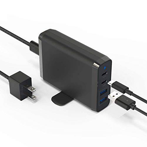 Mackertop 75W 노트북 PD USB 타입 c 여행용 충전기 어댑터 4-Port 60W 18W 충전 스테이션 맥북 프로/ 에어 아이패드 픽셀 아이폰 Xs/ 맥스/ XR 갤럭시 and More (블랙)