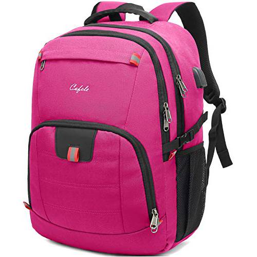 CAFELE 17.3Inch 라지 노트북 백팩 십대 여행용 학교 Work w/ USB 충전 포트 여성, 핑크