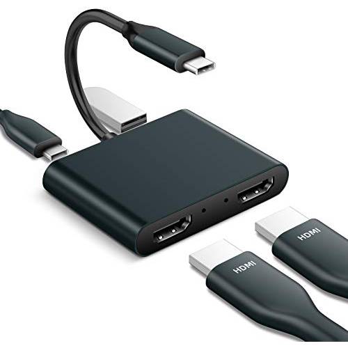 USB C 허브 HDMI 어댑터, USB C 노트북 탈부착 스테이션 4 in 1 멀티포트 동글 듀얼 HDMI, USB C 포트, USB3.0, 맥북 프로 에어, USB C 노트북