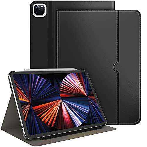 Soke New 아이패드 프로 11 케이스 2021(3rd 세대), 프리미엄 가죽 스탠드 폴리오 케이스 비즈니스 Pocket[2nd 세대 애플 펜슬 충전+  오토 웨이크/ 슬립], 하드 PC 후면 커버 아이패드 프로 11 Inch(Black)