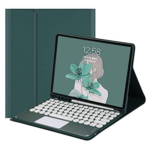 아이패드 6 아이패드 5 에어 2 프로 9.7 인치 키보드 케이스 터치패드 귀여운 라운드 키 컬러 키보드 아이패드 6th 5th 세대 탈착식 블루투스 터치 키보드 커버 (iPad5/ iPad6/ Air2/ Pro9.7, 짙은녹색)