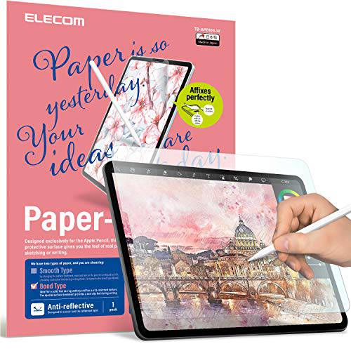ELECOM Pencil-Feel 화면보호필름, 액정보호필름 호환가능한  아이패드 에어 4 (10.9inch, 2020)/  아이패드 프로 11 2018/ 2020 Designed 드로잉, Japan-Made, 슈퍼 간편 설치 *Smoothness 80*(TB-APB109-W)