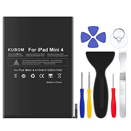 KUBOM 아이패드 미니 4 배터리 교체용, 풀 5124mAh 0 싸이클 배터리 - 포함 Complete 수리 툴 [A1546，A1538，A1550]
