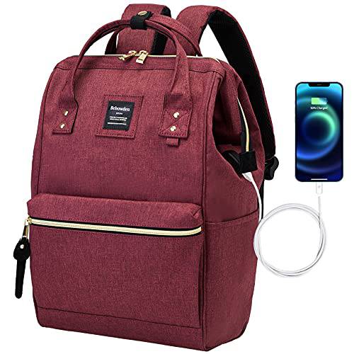 Bebowden 노트북 백팩 여성용 남성용 학교 비지니스 여행용 Work 백 USB 충전 포트 Fits 14 인치 노트북 와인 레드