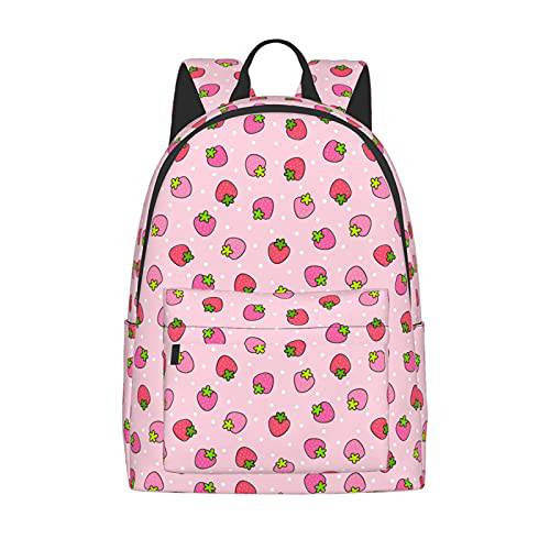 FeHuew 16 인치 백팩 핑크 딸기 노트북 백팩 풀 프린트 학교 책가방 숄더 백 여행용 데이팩