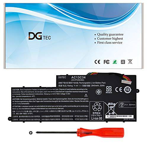 DGTEC New AC13C34 노트북 배터리 교체용 Acer Aspire V5-122P V5-132P E3-111 E3-112V 3icp5/ 60/ 80 Kt.00303.005 (11.4V 2640mah 30wh)