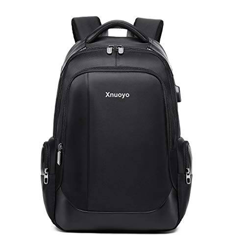 Xnuoyo 15.6 인치 노트북 백팩, 경량 백팩, 컴퓨터 등산용배낭,  대용량 Schoolbags USB 충전 포트, Water-Resistant 데이팩 여행용 비지니스 Work 대학 남녀공용, 남녀 사용 가능, 블랙