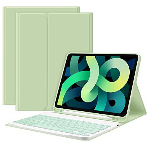 GOKOCO 아이패드 에어 4th 세대 10.9 인치 키보드 케이스 2020 무선 블루투스 키보드 커버 펜슬 홀더 태블릿, 태블릿PC 커버 아이패드 에어 4th 자석 Detachable-Green