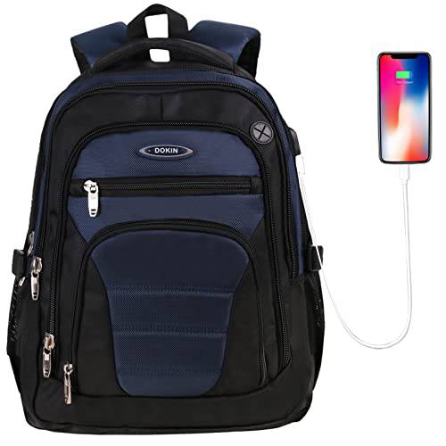 15.6 인치 패디드 노트북 백팩, 32L 비지니스 여행용 백팩 USB 충전 포트 이어폰 포트, 방수 대학 학교 백  도난방지 남성용, 블루