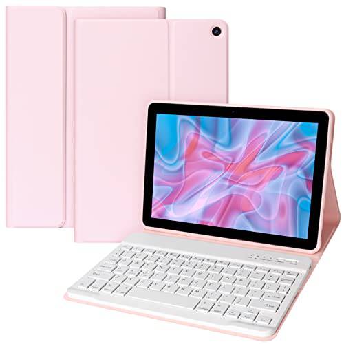 키보드 케이스 All-New 킨들 파이어 HD 10 and 파이어 HD 10 플러스 태블릿, 태블릿PC (Only 호환가능한 11th 세대 2021 릴리즈) 슬림 경량 보호 커버 탈착식 블루투스 Keyboard(Pink)