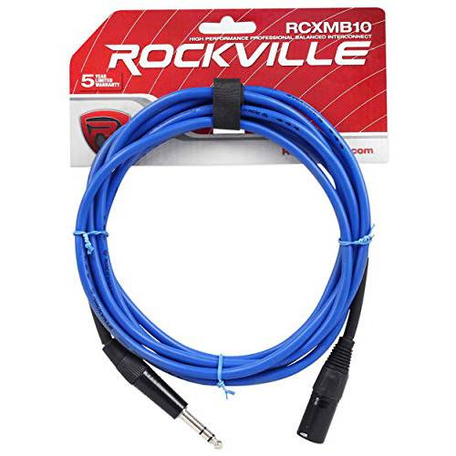 Rockville RCXMB10BL 10’ Male REAN XLR to 1/ 4’’ TRS 케이블 블루 100% 구리