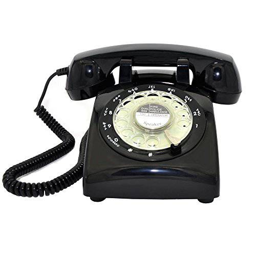 레트로 회전식 전화, Glodeals 1960’s 레트로 디자인 클래식 스타일 다이얼 전화 가정용 and 사무실,오피스 (블랙-)