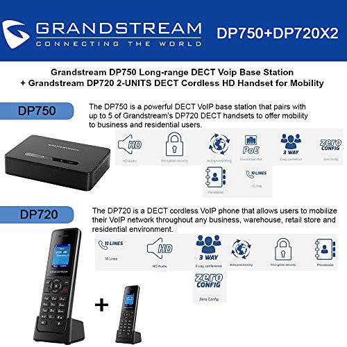 Grandstream DP750 Long-range DECT 베이스 스테이션+ DP720 2-UNITS DECT HD 핸드셋