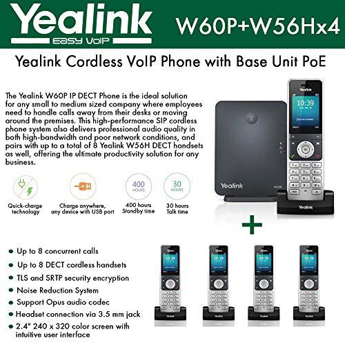 Yealink IP 폰 W60P is a 번들,묶음 of W60B 베이스 and W56H 핸드셋+ (4-UNITS) W56H 핸드셋