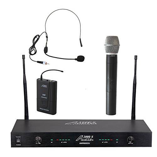 Audio2000’S tm AWM6002UX UHF, 2-Channel 시스템 w 소형,휴대용 and 원 헤드폰,헤드셋 무선 마이크