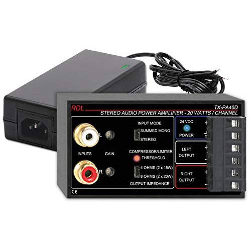 RDL TX-PA40D 스테레오 오디오 파워 앰프 40 와트 24 Vdc 파워 서플라이 Class D 출력 Circuit - 파워 서플라이 포함