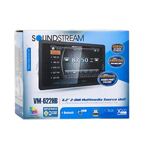 Soundstream VM-622HB 디지털 미디어 블루투스리시버/ 6.2, 2-DIN, 블루투스 4.0& MHL 안드로이드 PhoneLink, A2DP 무선 MP3 오디오 재생, 리어 오디오/ 비디오 입력, 리어 뷰 카메라 입력