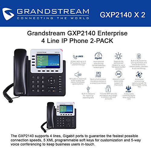 Grandstream GXP2140 4-Line IP 폰, 4.3 LCD, PoE, 블루투스. 번들,묶음 of 2