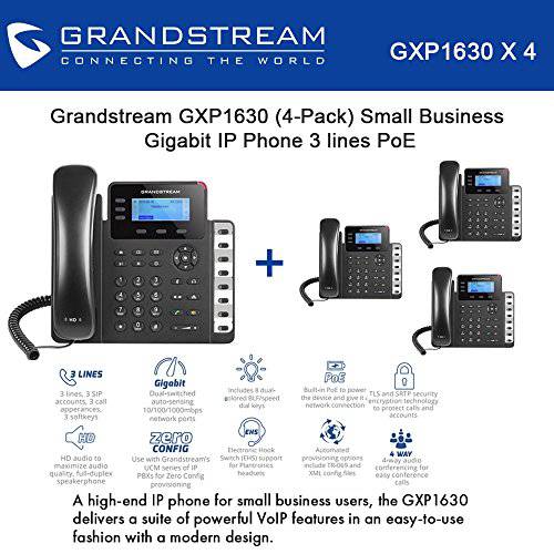 Grandstream GXP1630 번들,묶음 of 4 기가비트 IP 폰 3 lines 3 XML LCD HD 오디오 PoE