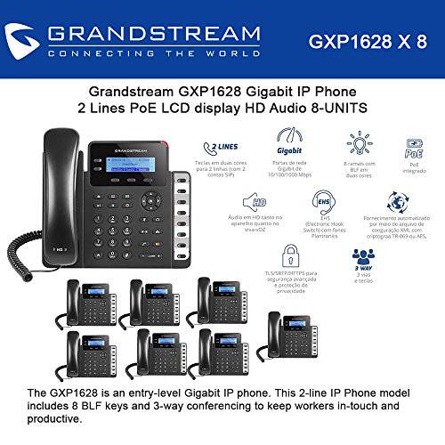 Grandstream GXP1628 번들,묶음 of 8 기가비트 IPphone 2 Lines PoE LCD 디스플레이 HD 오디오