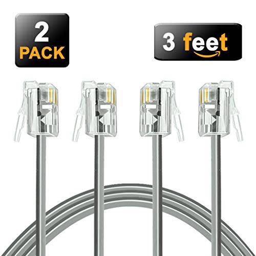 NECABLES (2 팩) 숏 전화 케이블 3 ft RJ11 6P4C Male to Male (3 Feet)