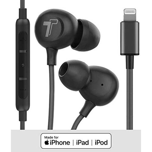 Thore  아이폰 이어폰, 이어버드 (애플 MFi 인증된) 라이트닝 커넥터 인이어 이어폰 (V60) 유선 헤드폰,헤드셋 마이크,마이크로폰 원격  아이폰 11/ 프로 맥스/ XR/ Xs 맥스/ 7/ 8 플러스/ SE - 블랙 (리테일 포장, 패키징)