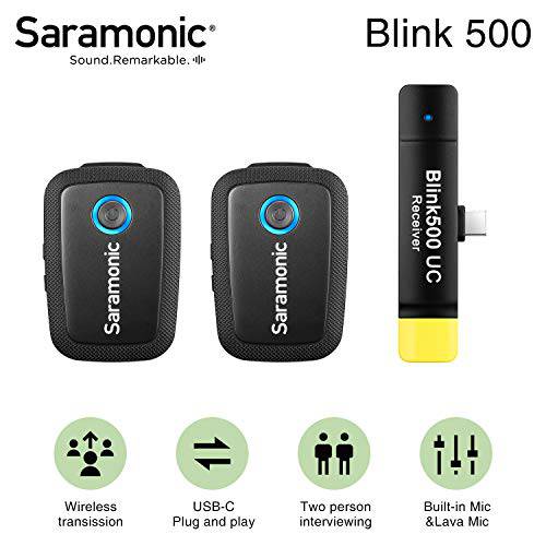 Saramonic Blink500 B6 2.4GHz Ultracompact 무선 라발리에 마이크,마이크로폰 시스템 2 송신기 1 블루투스리시버 플러그& 플레이 USB-C 블루투스리시버 안드로이드 디바이스