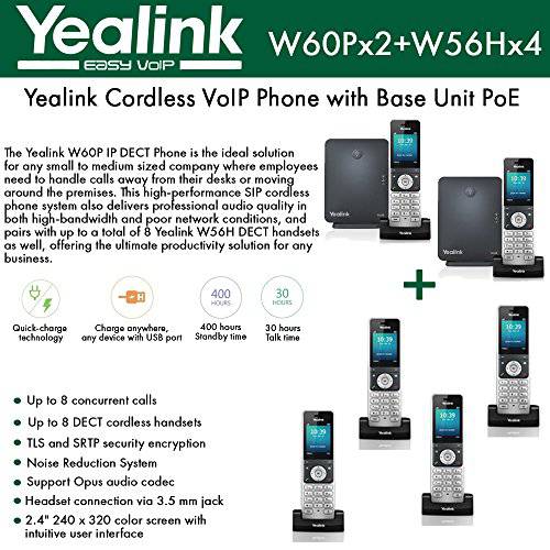 Yealink IP 폰 W60P (2-UNITS) is a 번들,묶음 of W60B 베이스 and W56H 핸드셋+ (4-UNITS) W56H 핸드셋