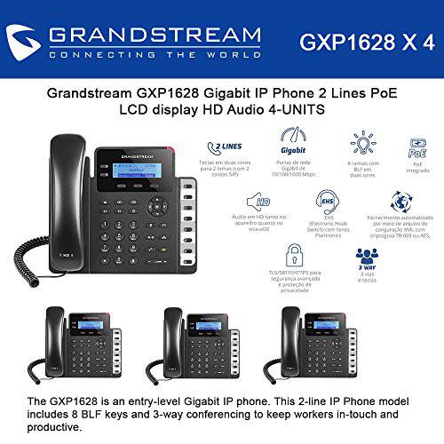 Grandstream GXP1628 번들,묶음 of 4 기가비트 IPphone 2 Lines PoE LCD 디스플레이 HD 오디오