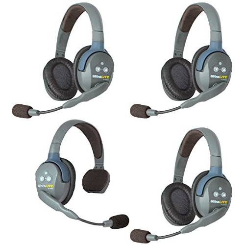 Eartec UL413 UltraLITE 풀 듀플렉스 무선 헤드폰,헤드셋 커뮤니케이션 4 사용자 - 1 싱글 이어 and 3 듀얼 이어 헤드셋