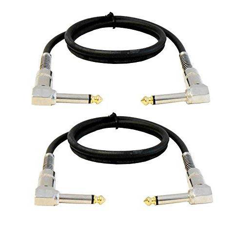 Audio2000’S ADC202AX2 2-Pack 1/ 4 인치 TS Right-Angle to 1/ 4 인치 TS Right-Angle 케이블, 3 Feet