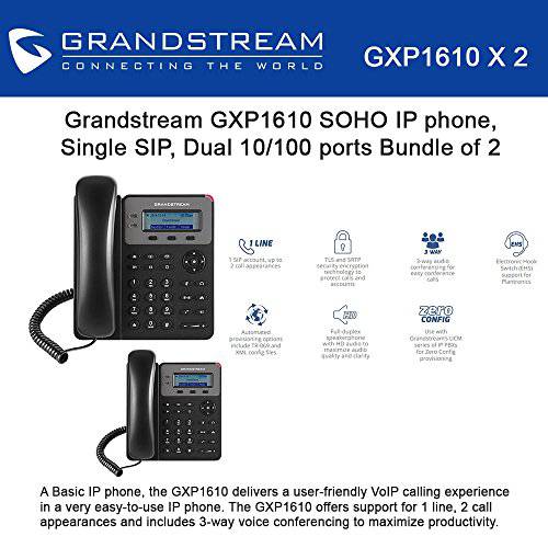 Grandstream GXP1610, SOHO IP 폰, 1 SIP acct., 3-way conf., 번들,묶음 of 2