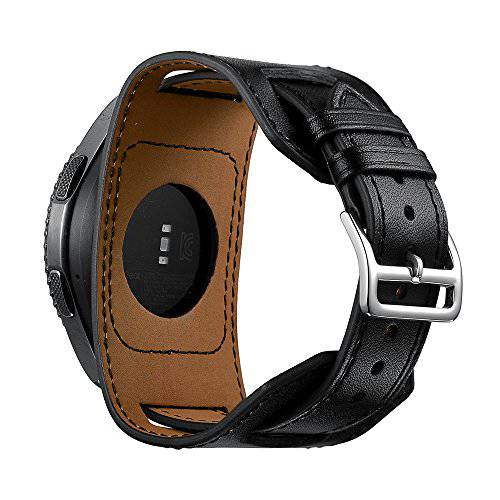 SEMILU  호환가능한 삼성 갤럭시 워치 3 45mm/ 갤럭시 Watch(46mm) 기어 S3 워치 밴드, 22mm 가죽 커프 손목 워치 밴드 교체용 Strap-Brown（Wrist Size:5.5-8.5inches (140-215mm)）